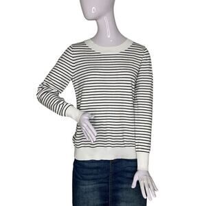 Mesh+Lace Fine Knit Long Sleeve Striped Crew Neck Size Medium Open Back Design